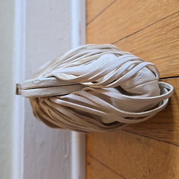 Clare V., Leather Strip Frame Clutch, Ivory, VGUC, 5.5" L x 9" W - Picture 8 of 15